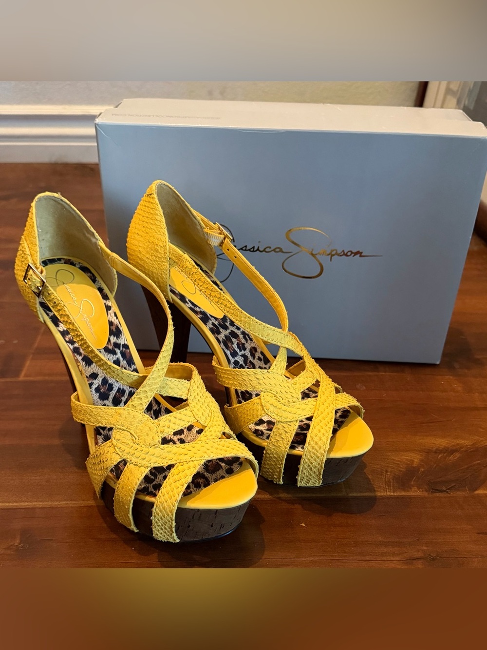 Jessica Simpson Bright Yellow Woven Platform Heels